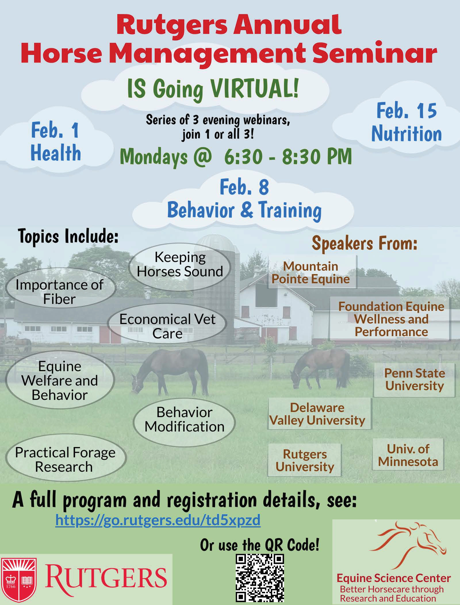 Press Release: Rutgers' Annual Horse Management Seminar Goes Virtual! |  Equine Science Center
